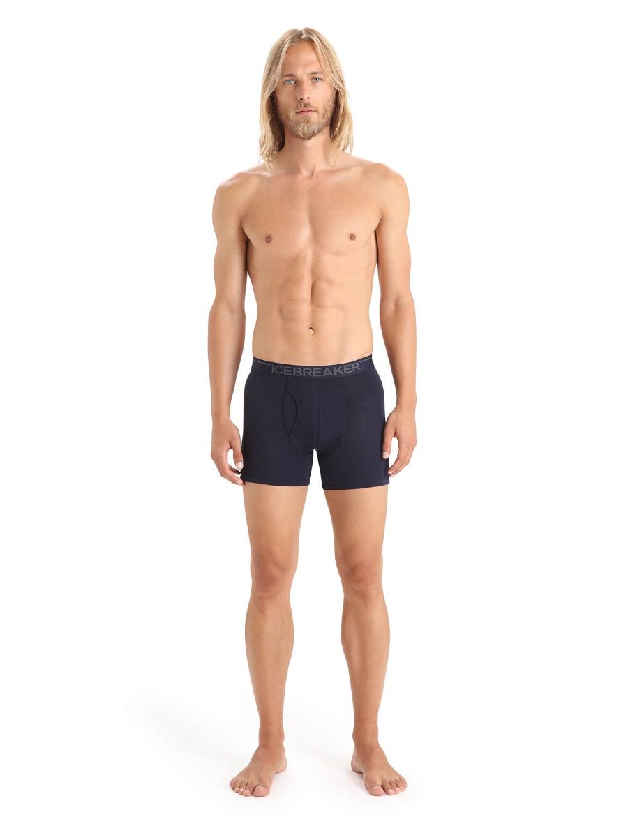 Midnight Navy Men's Icebreaker Merino Anatomica Boxers With Fly Underwear | USA 1307OKIR